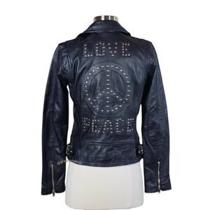Mauritius Traysie Lamb Leather Biker Jacket Peace & Love Studded Size 4